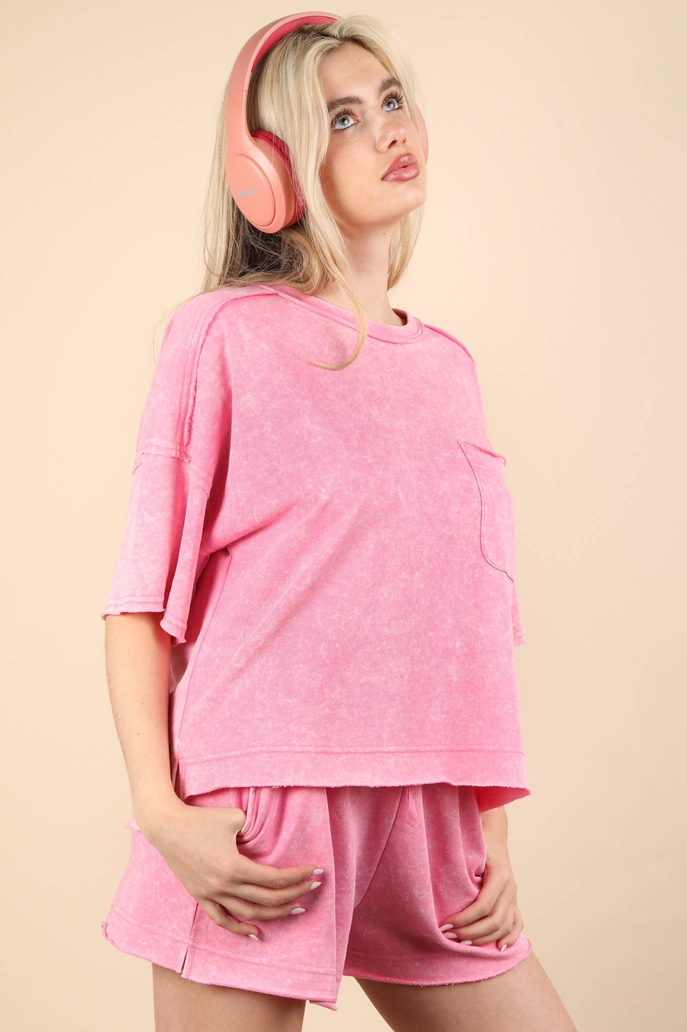 Mineral Washed Comfy Knit Top & Shorts Set