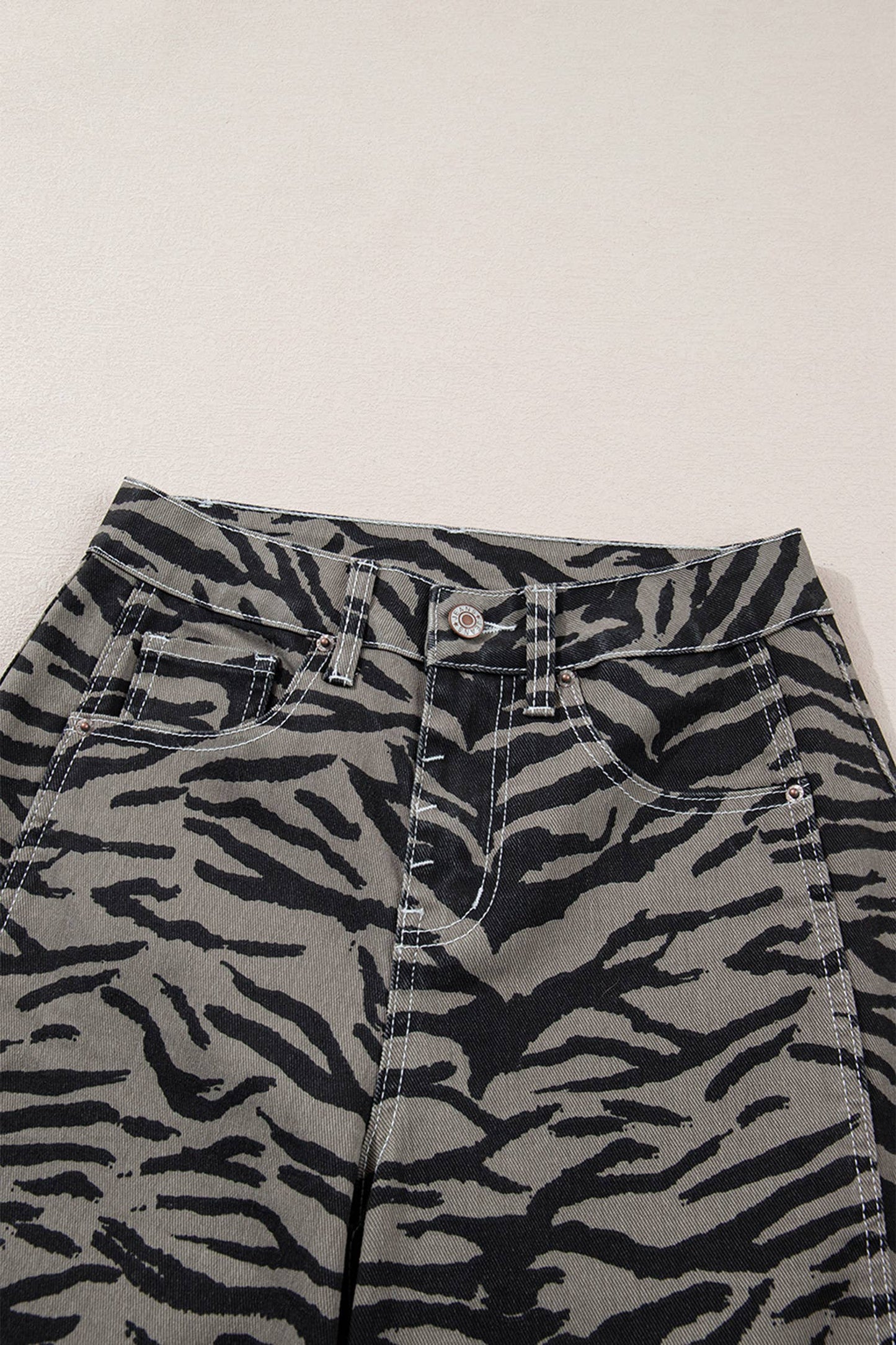 Zebra Stripe Printed Wide Leg Jeans