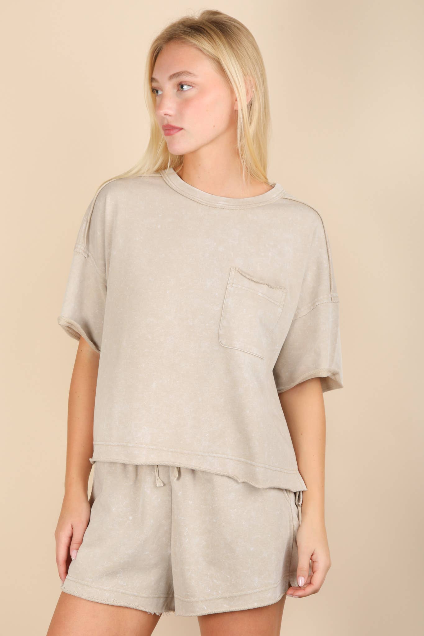 Mineral Washed Comfy Knit Top & Shorts Set