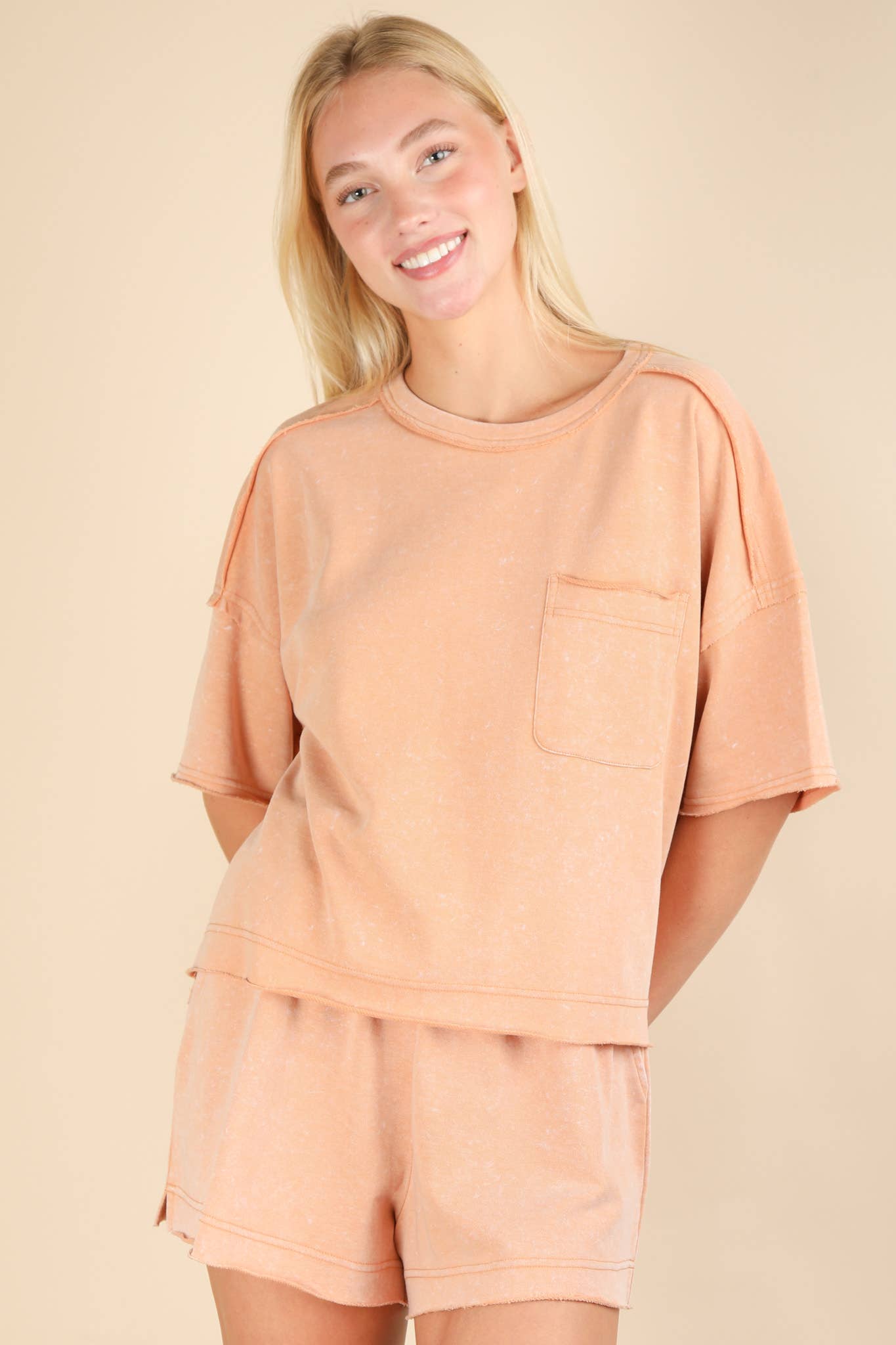 Mineral Washed Comfy Knit Top & Shorts Set