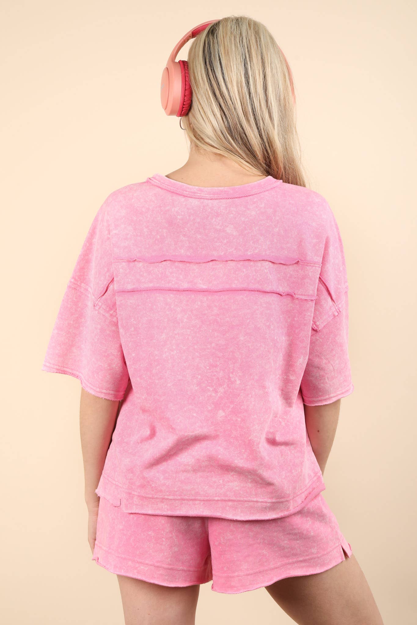 Mineral Washed Comfy Knit Top & Shorts Set