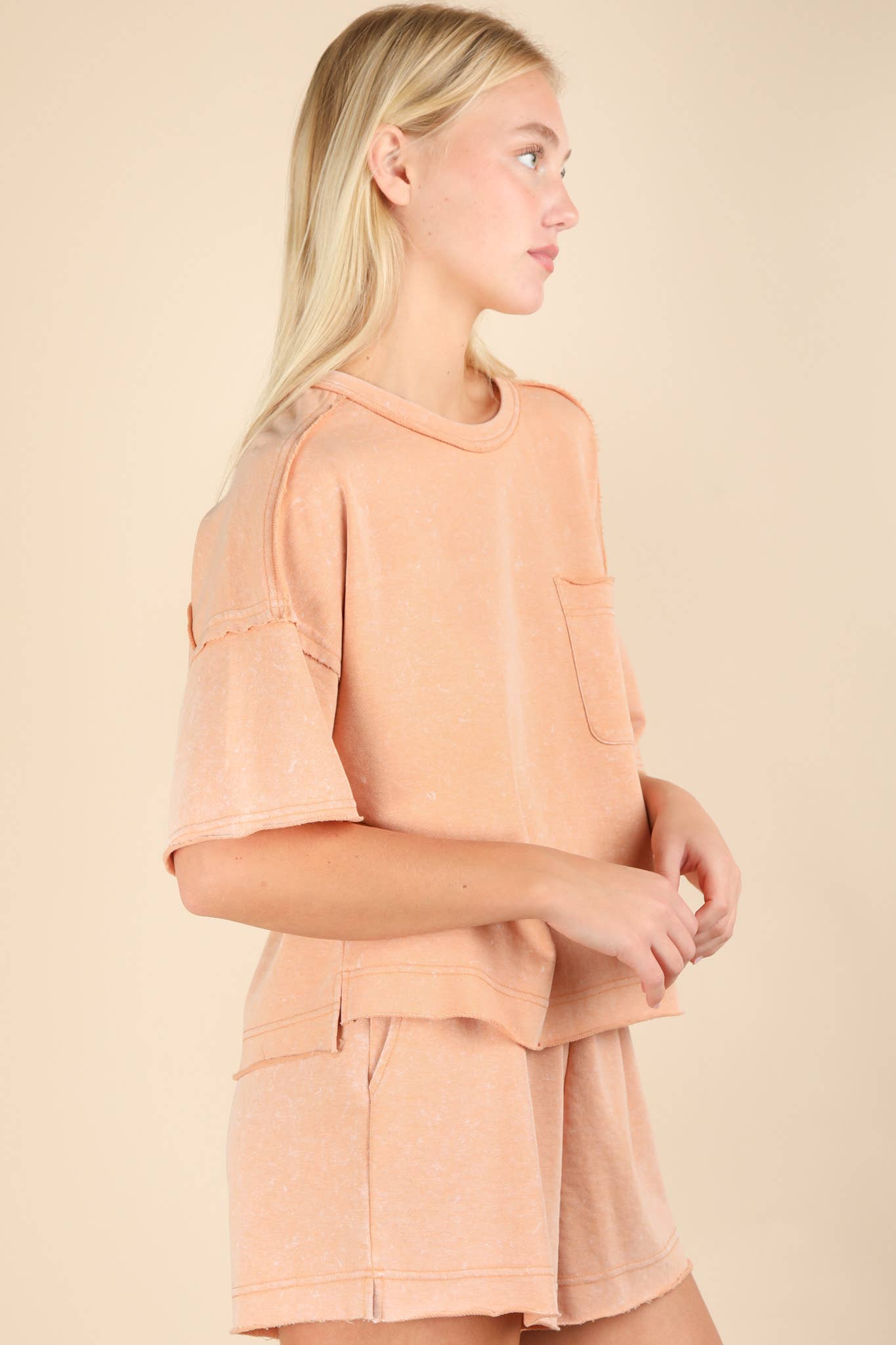 Mineral Washed Comfy Knit Top & Shorts Set