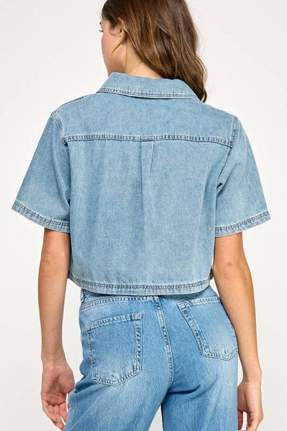 DENIM SHORT SLEEVE COMFY TOP