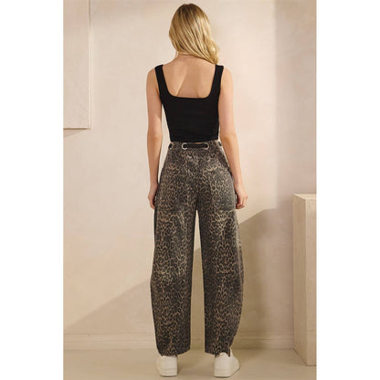 Printed Horseshoe Jeans with Belt Detail