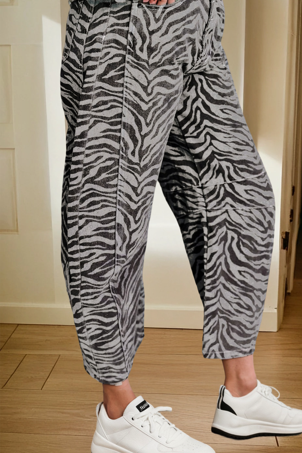 Zebra Stripe Printed Wide Leg Jeans