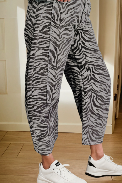 Zebra Stripe Printed Wide Leg Jeans