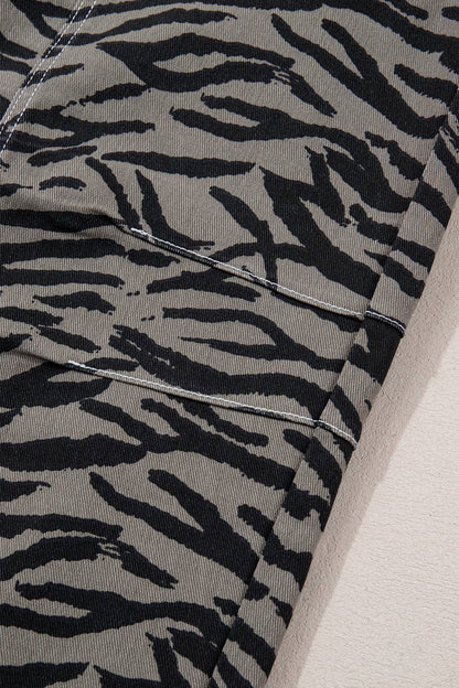 Zebra Stripe Printed Wide Leg Jeans