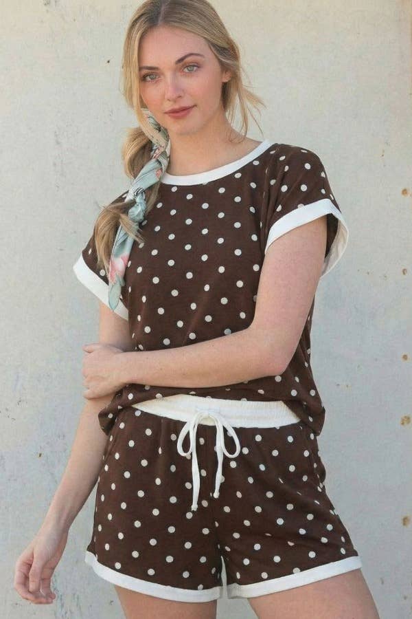 Casual polka dot lounge set made with soft scuba fabric