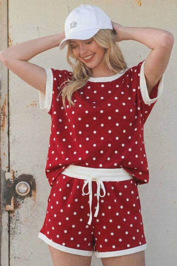 Casual polka dot lounge set made with soft scuba fabric