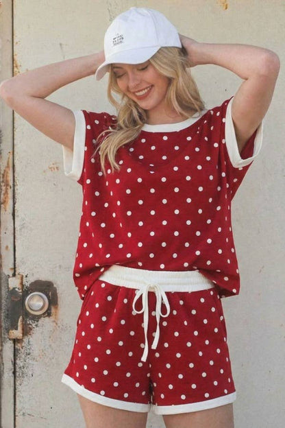 Casual polka dot lounge set made with soft scuba fabric