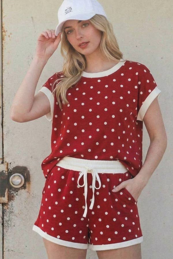 Casual polka dot lounge set made with soft scuba fabric