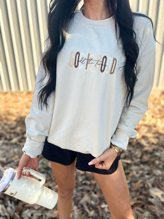 God is good all the time embroidered crew￼