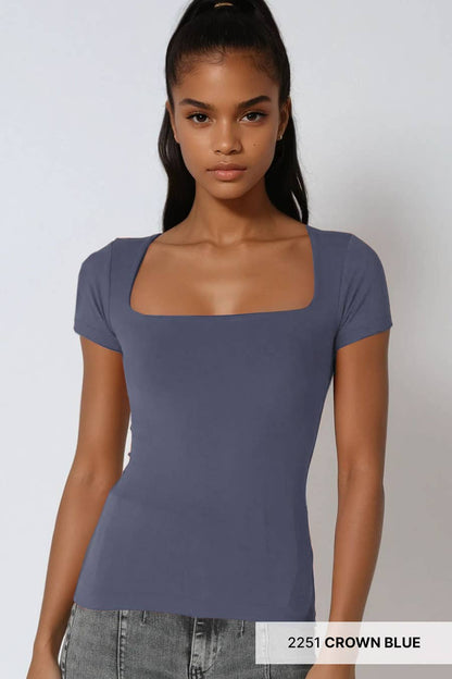 Sky Blue Square Neck Top