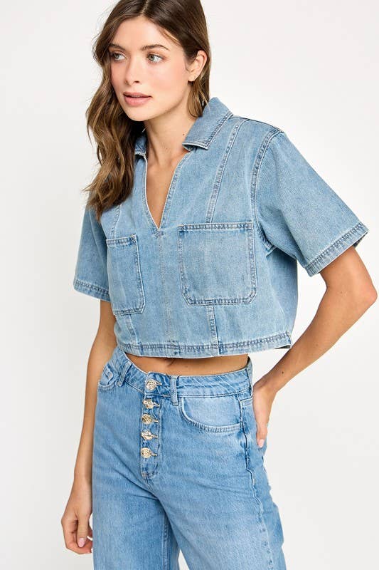 DENIM SHORT SLEEVE COMFY TOP