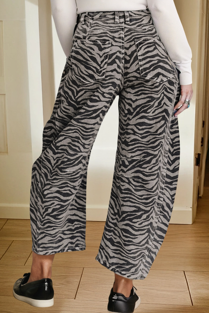Zebra Stripe Printed Wide Leg Jeans