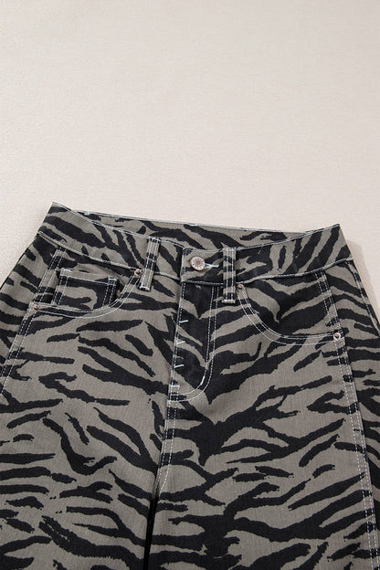 Zebra Stripe Printed Wide Leg Jeans