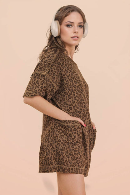 NP71031-Leopard Printed Knit Comfy Romper