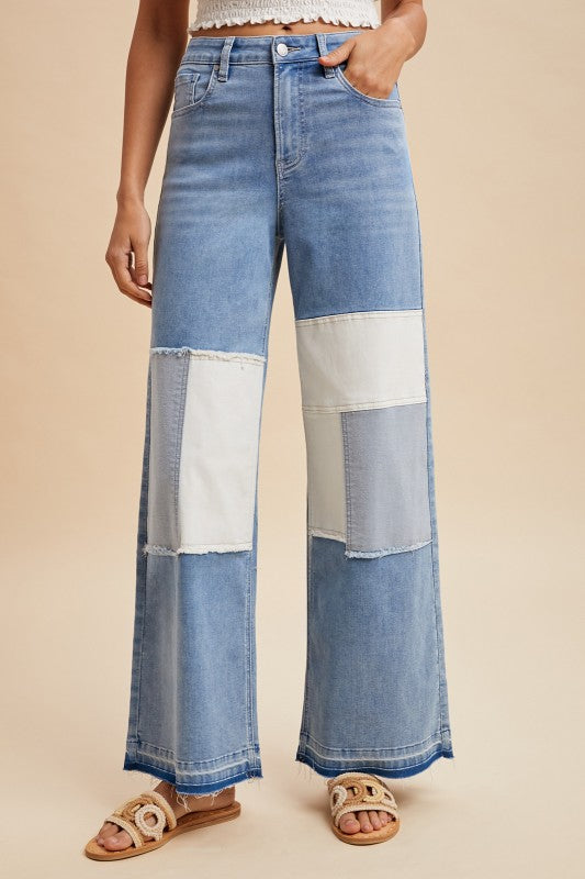 Patch work wide leg jeans