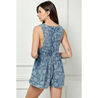 Leopard Printed Pleated V Neck Sleeveless Romper