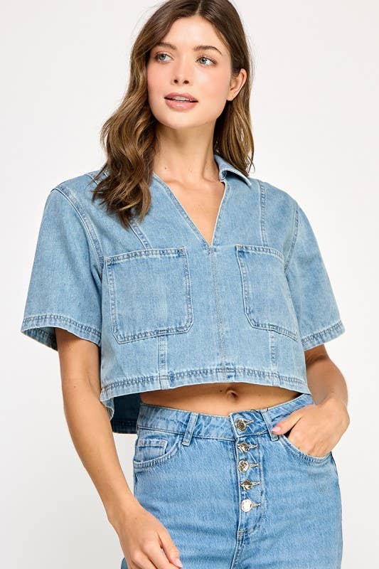 DENIM SHORT SLEEVE COMFY TOP