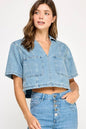 DENIM SHORT SLEEVE COMFY TOP