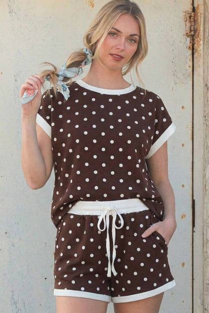 Casual polka dot lounge set made with soft scuba fabric