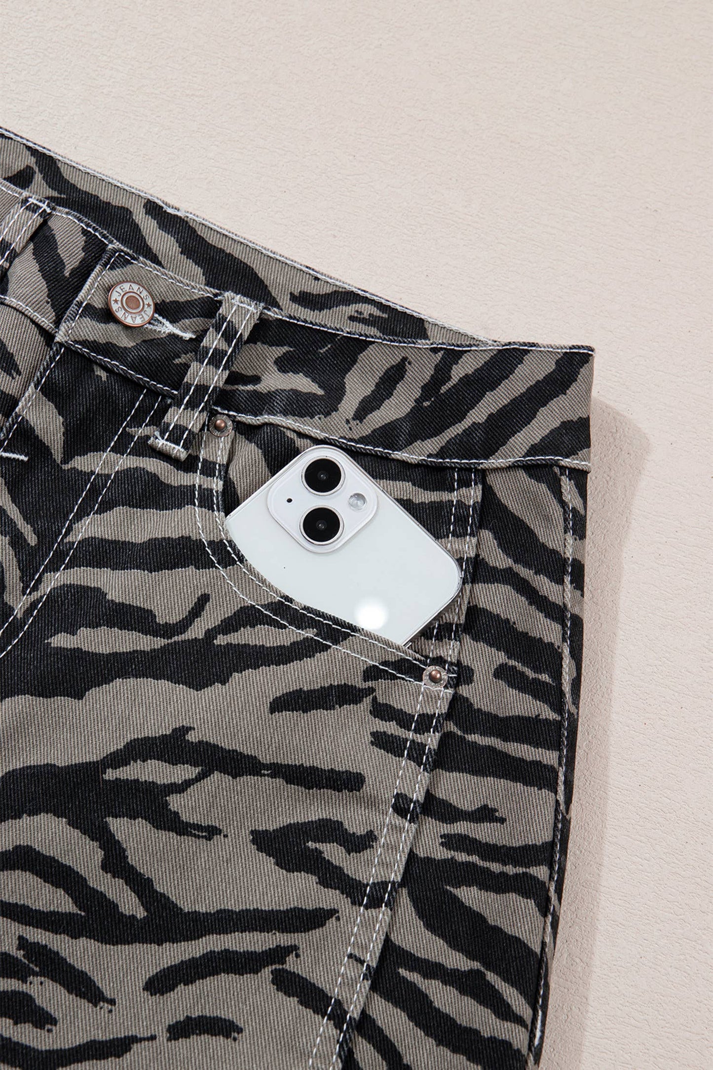 Zebra Stripe Printed Wide Leg Jeans