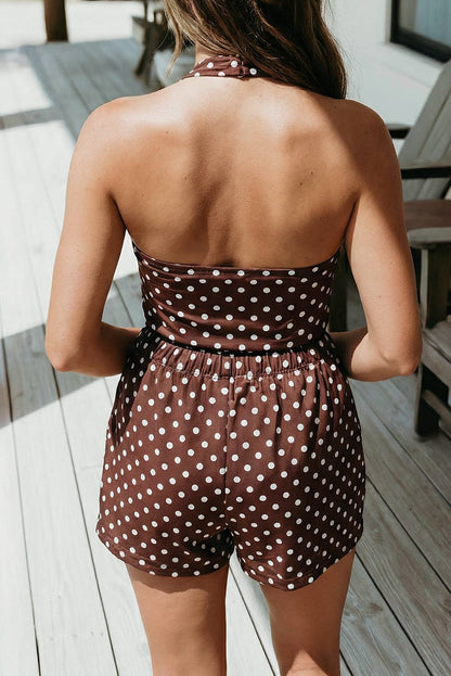 Polka Dot Halter Tank Drawstring Shorts Lounge Set (S-XL)