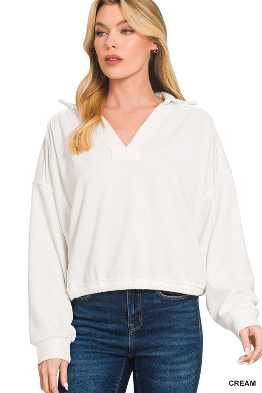 Collard raw hem pullover