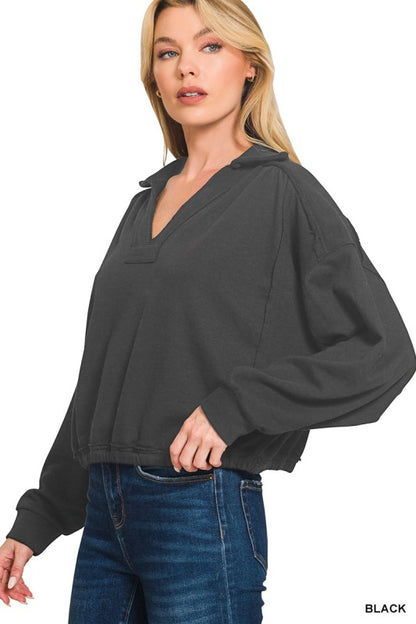 Collard raw hem pullover