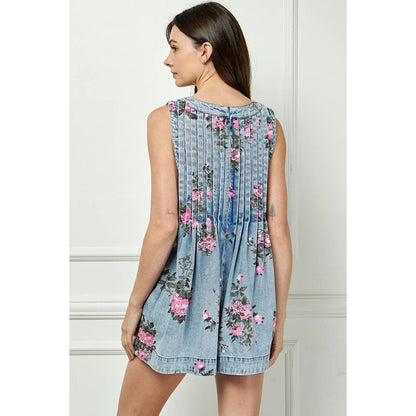 Leopard Printed Pleated V Neck Sleeveless Romper