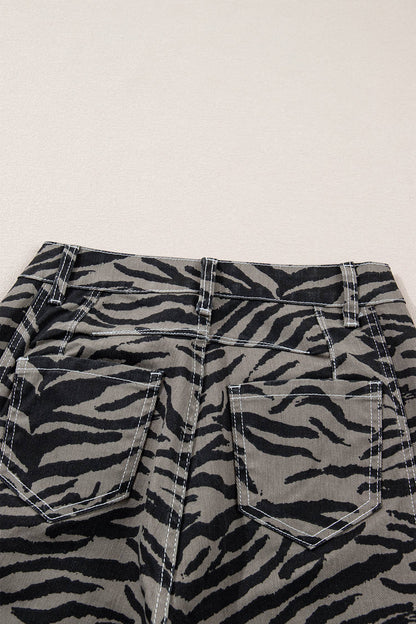 Zebra Stripe Printed Wide Leg Jeans