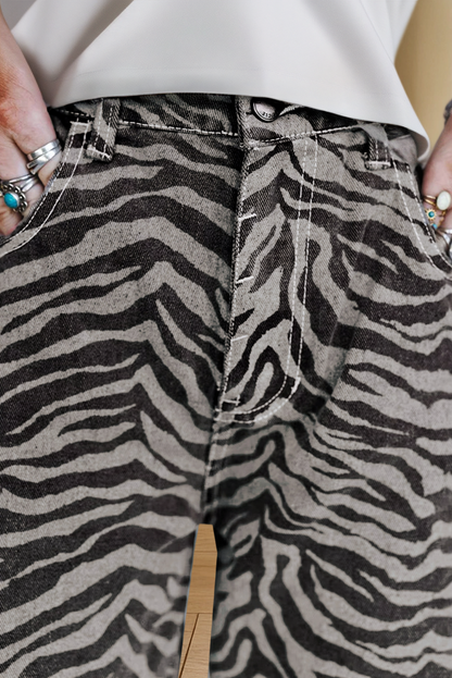 Zebra Stripe Printed Wide Leg Jeans