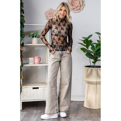 Lace Long Sleeve See Through Top