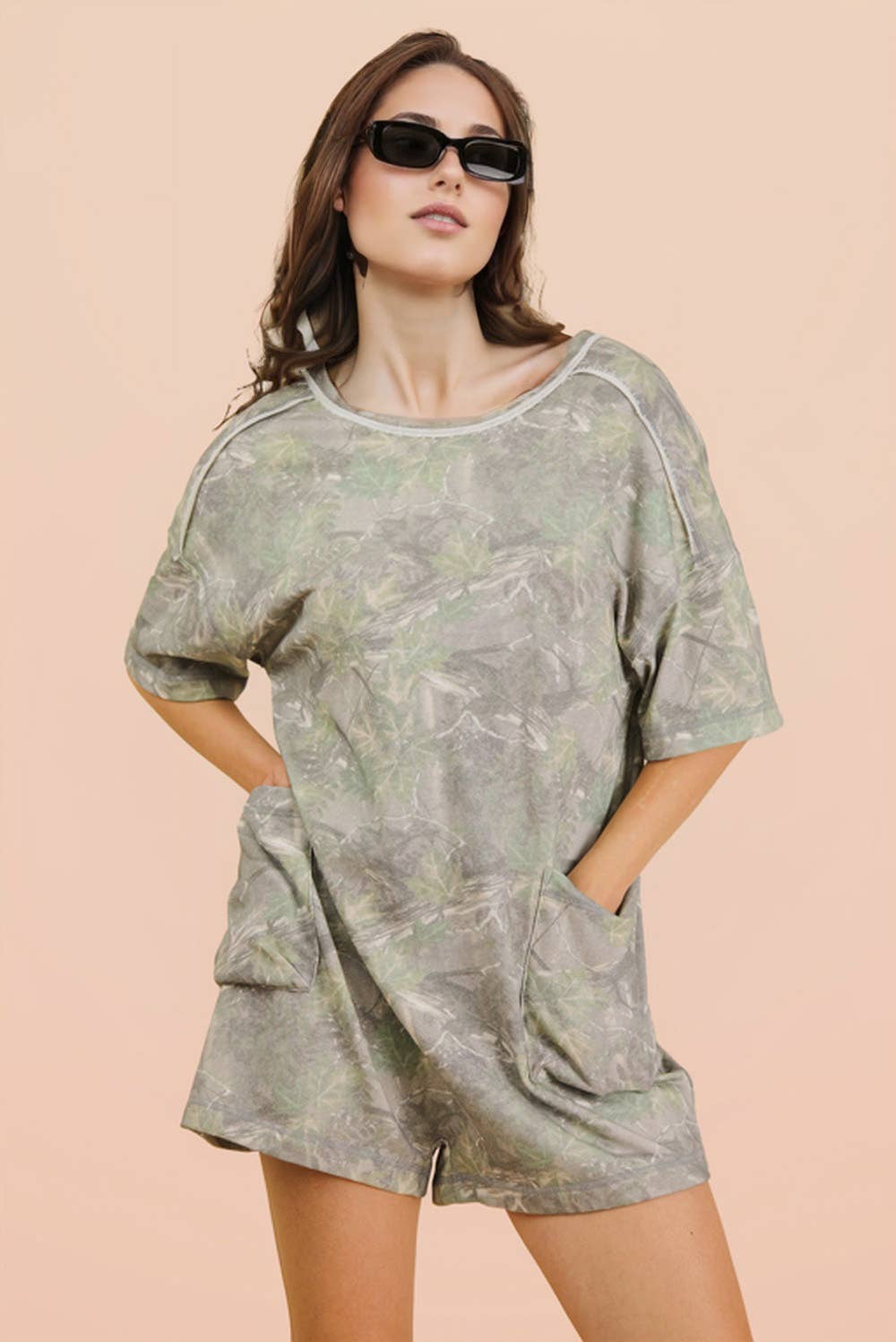 NP70981-Camo Print Knit Casual Romper