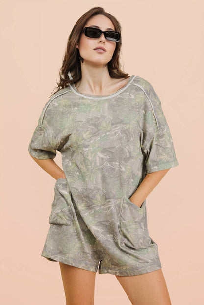 NP70981-Camo Print Knit Casual Romper