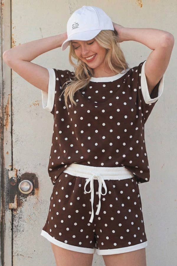 Casual polka dot lounge set made with soft scuba fabric