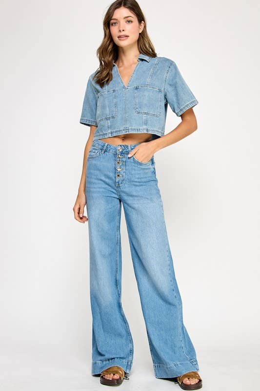 DENIM SHORT SLEEVE COMFY TOP