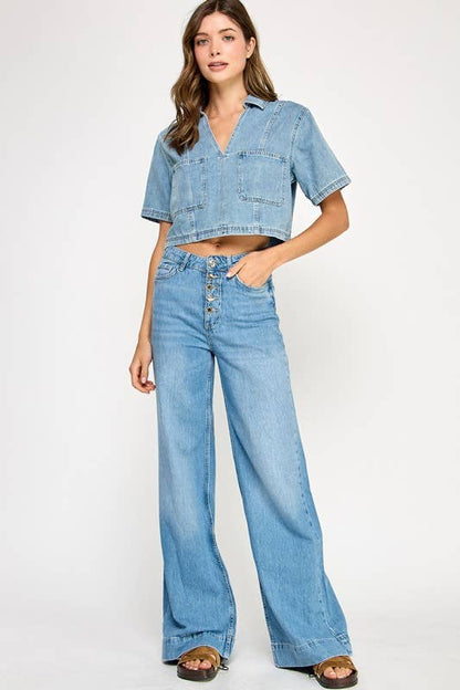 DENIM SHORT SLEEVE COMFY TOP