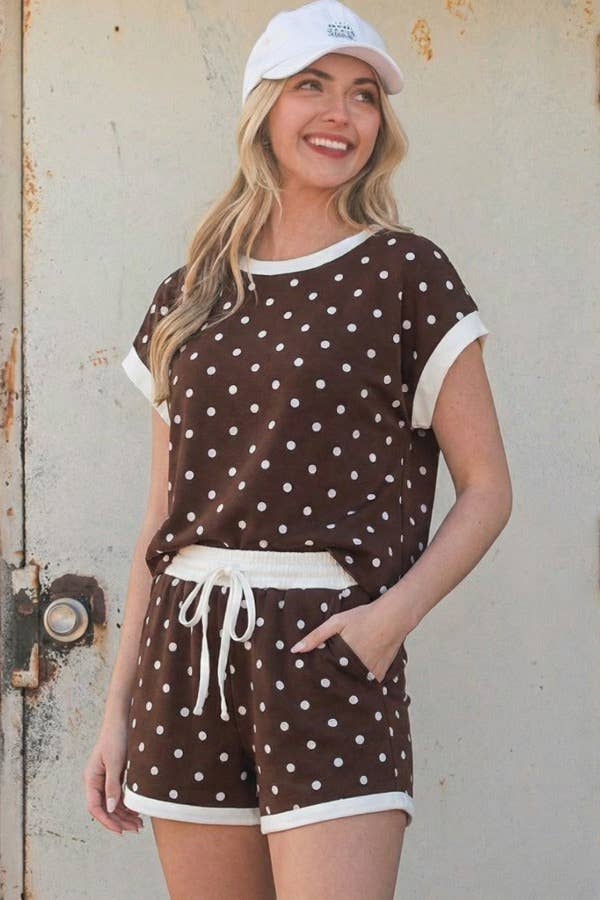 Casual polka dot lounge set made with soft scuba fabric