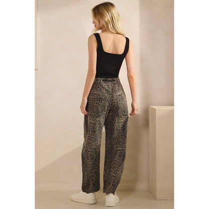 Printed Horseshoe Jeans with Belt Detail