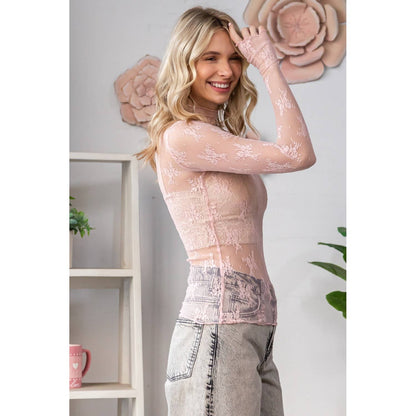 Lace Long Sleeve See Through Top