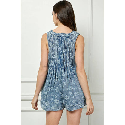 Leopard Printed Pleated V Neck Sleeveless Romper