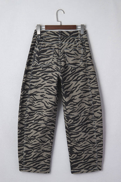 Zebra Stripe Printed Wide Leg Jeans