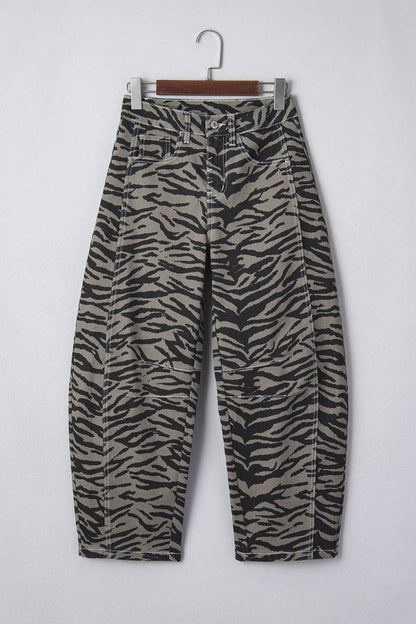 Zebra Stripe Printed Wide Leg Jeans