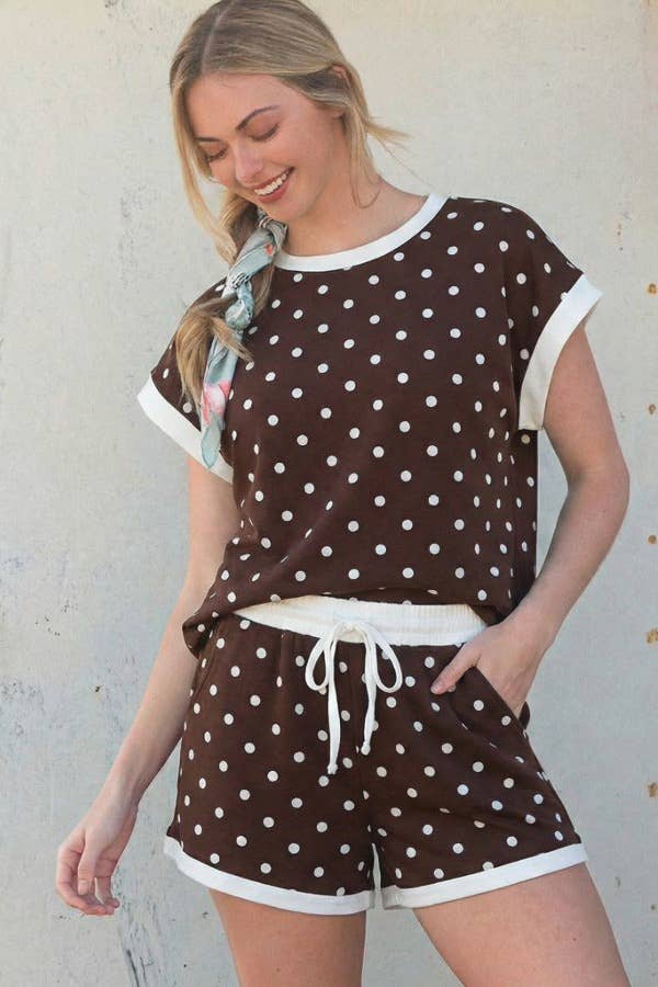 Casual polka dot lounge set made with soft scuba fabric