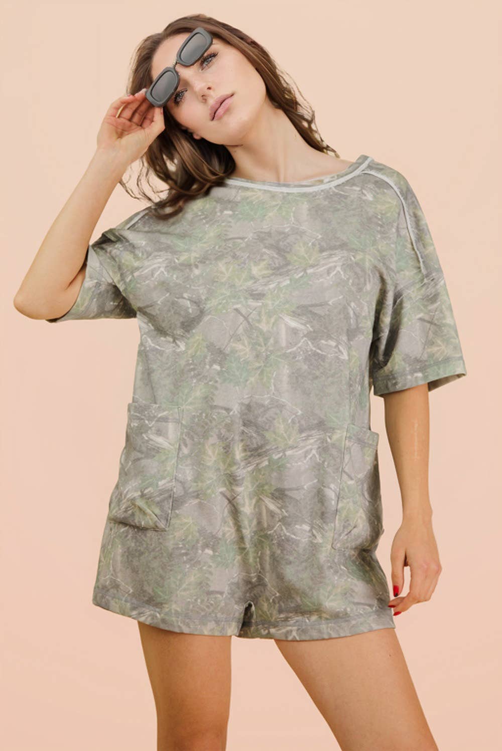 NP70981-Camo Print Knit Casual Romper